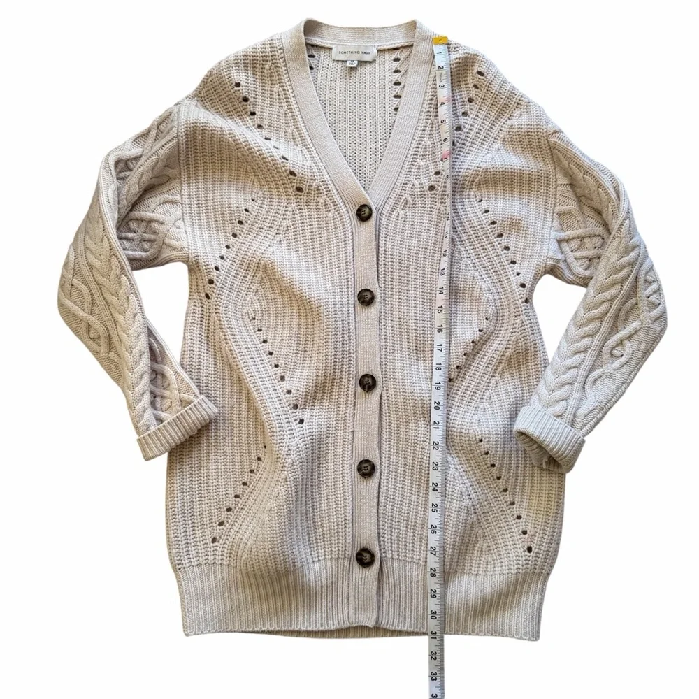 Something Navy Long Cable Knit Sweater Cardigan Size XS